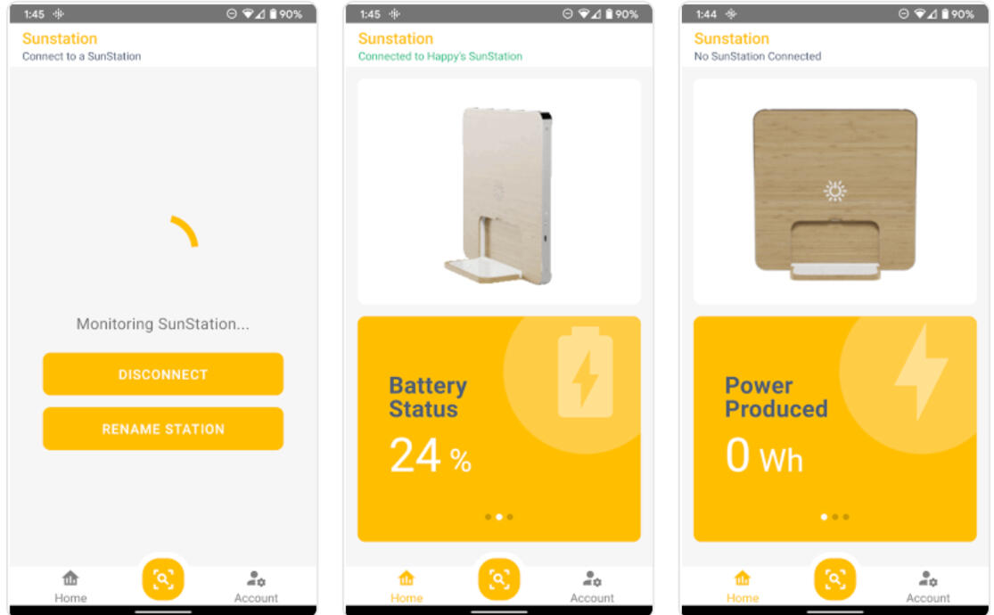 Screenshots of the SunStation app Screenshots of the SunStation app